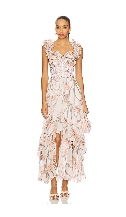 Botanic Retro Flutter Maxi Dress in Ivory. - size 4 (also in 0, 2)