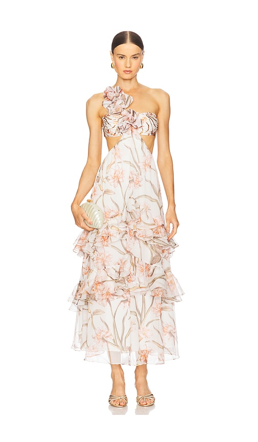 Botanic Retro Flower Applique Beach Dress in White. - size L (also in XL, XS) - PatBO - Modalova
