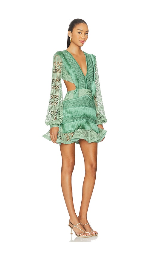 Patbo Crochet Fringe-trim Samba Mini Dress In Green