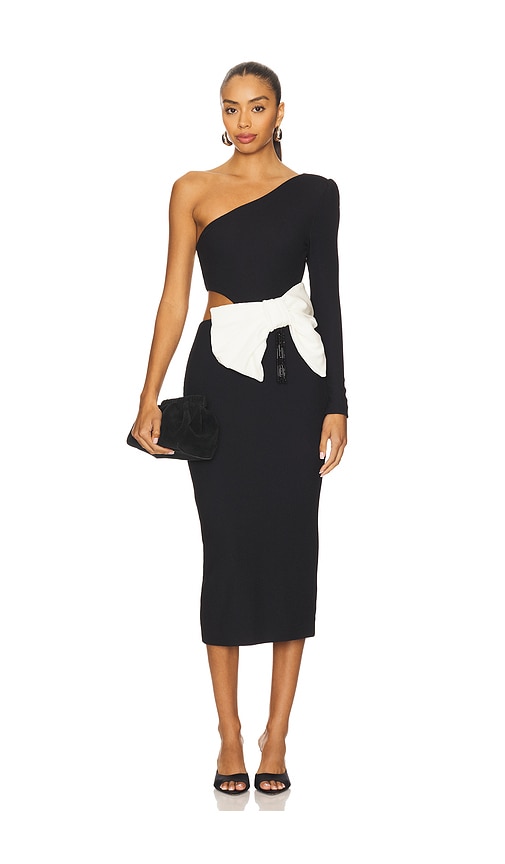 Patbo Grace Knit One Shoulder Midi Dress In Black