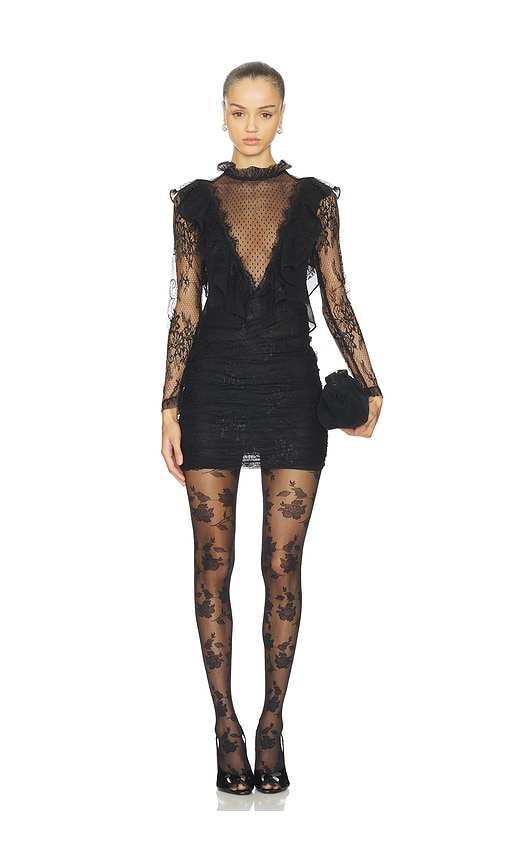 Patbo Laila Lace Long Sleeve Short Dress In Black