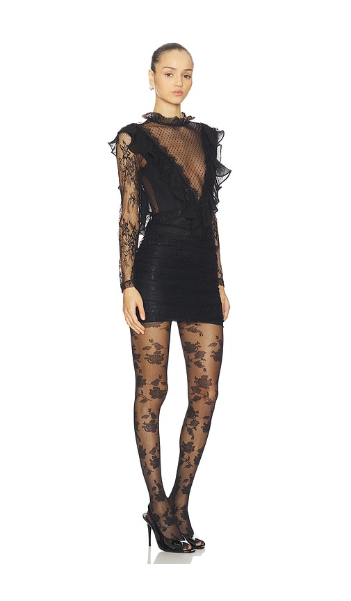 Patbo Laila Lace Long Sleeve Short Dress In Black