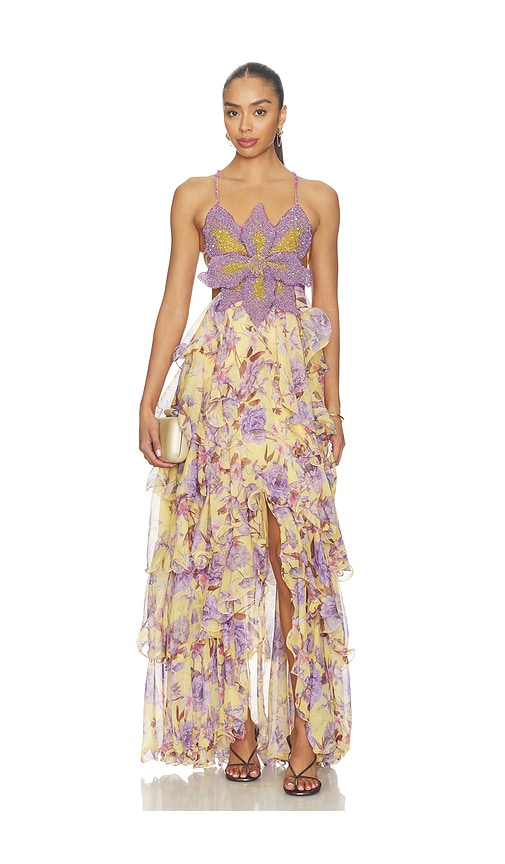 Patbo Peony Butterfly Maxi Dress In Yellow