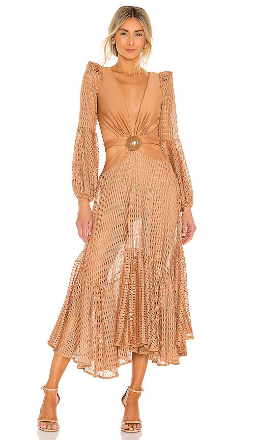 PatBO Cut Out Netted Beach Dress in Almond