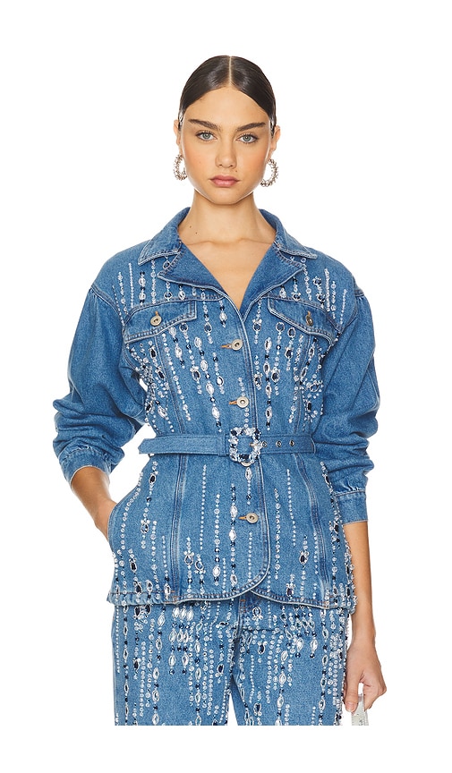 Shop Patbo Hand-beaded Denim Jacket In 牛仔