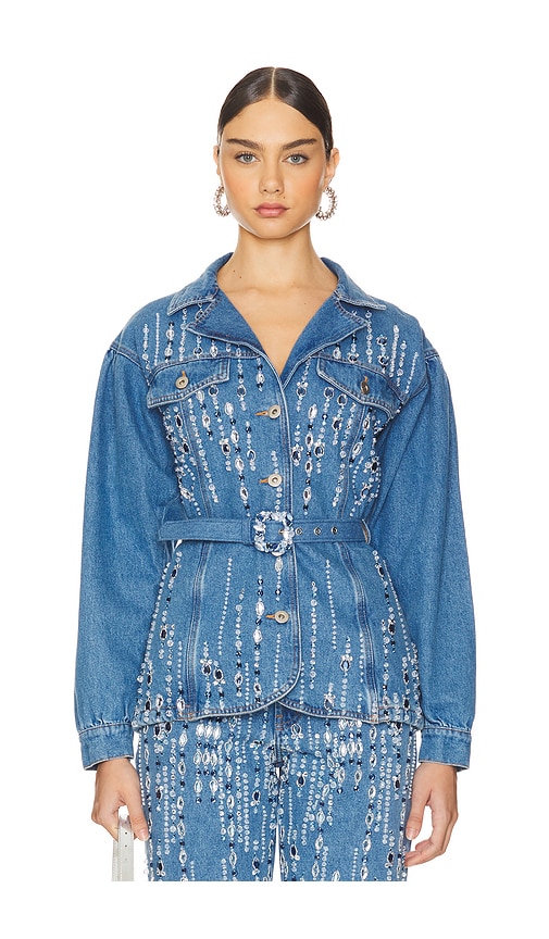 Shop Patbo Hand-beaded Denim Jacket In 牛仔