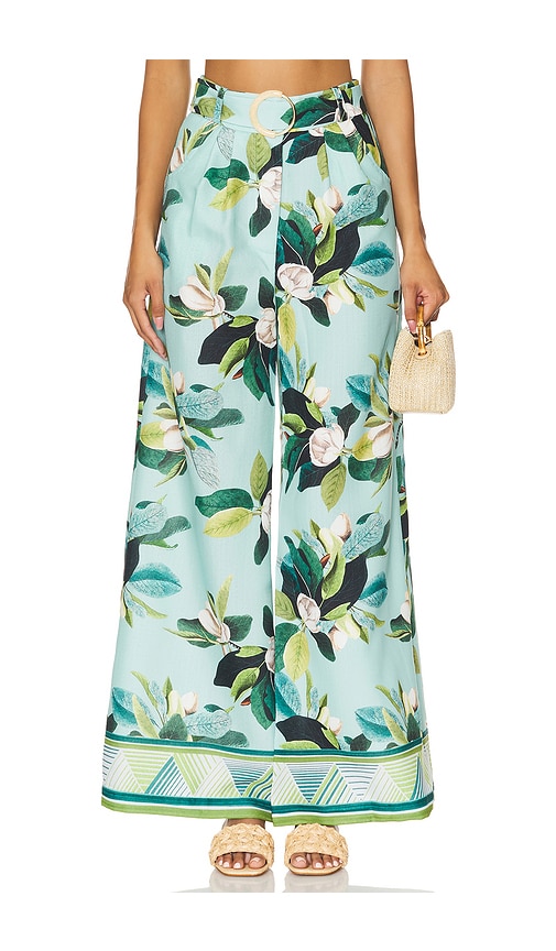 PatBO Magnolia Wide Leg Pant in Green Multi