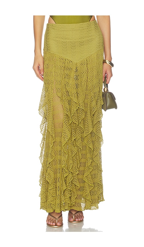 PatBO JUPE LONGUE PETAL en Green. Taille M. Also en XS, S, L.