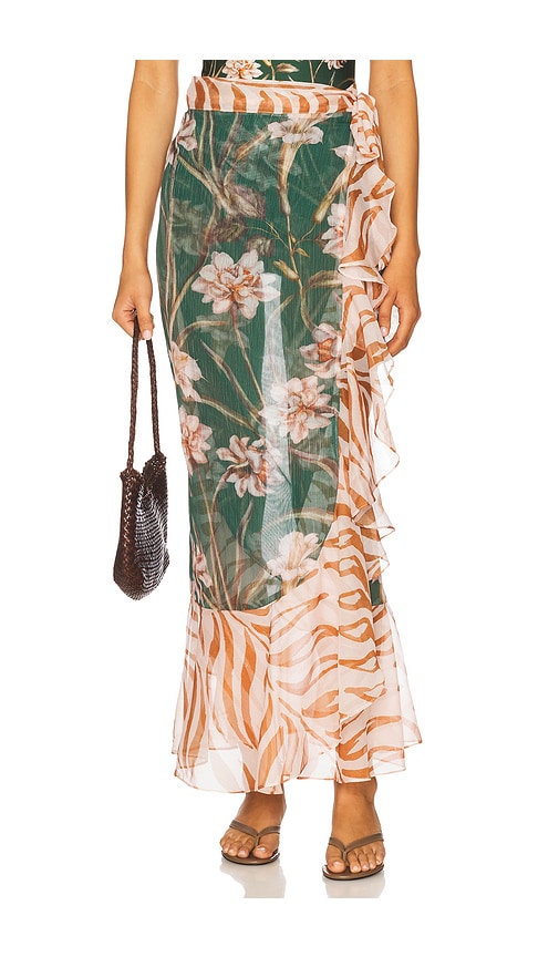 Bonatic Retro Wrap Skirt in Dark Green.Rust. - size XL (also in L, S)