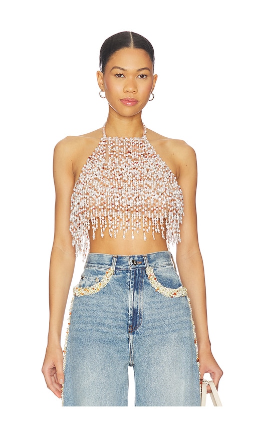 PatBO Pearl Dust Embroidery Halterneck Top