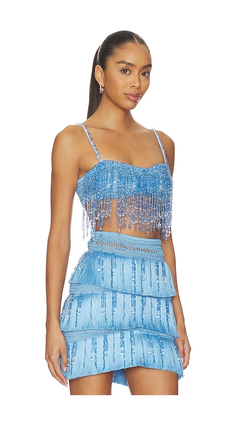  Patbo Clara Fringe Top In Blue. Size 0. Also In 6, 12. 