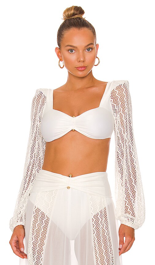 PatBO Lace Sleeve Lycra Top in White