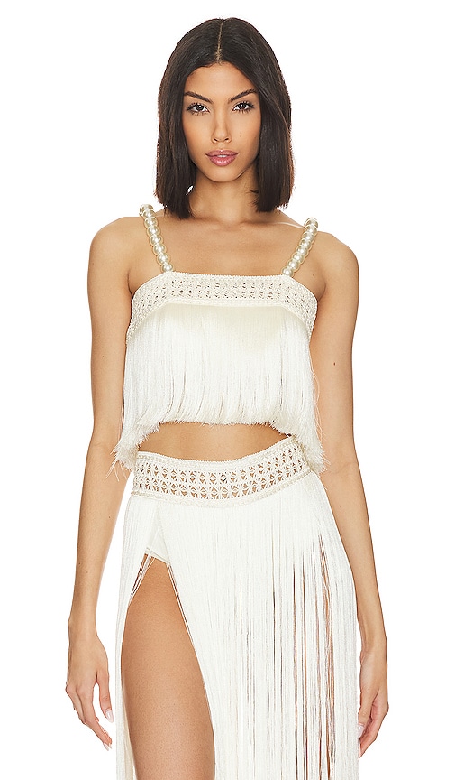 Women's Beaded Fringe Trim Cropped Cami Top