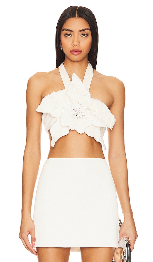 PATBO FLOWER APPLIQUE HALTER TOP