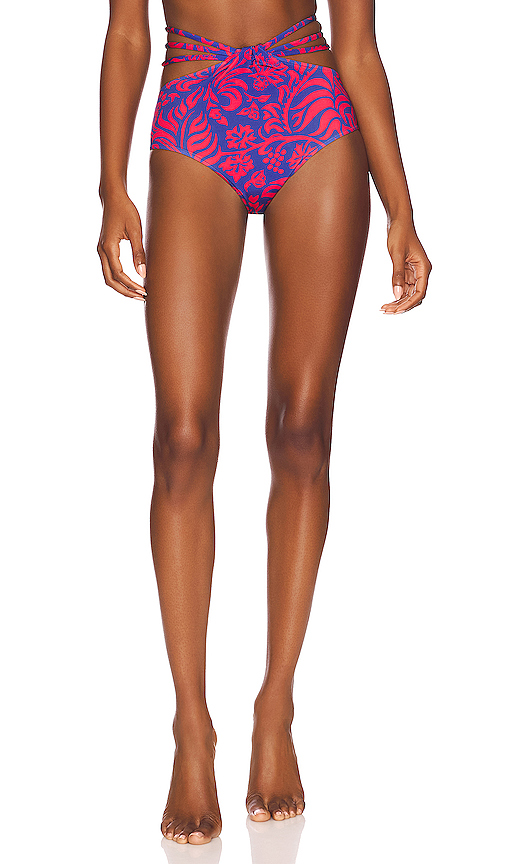 PatBO Pua Strappy Bikini Bottom in Lobster & Cobalt