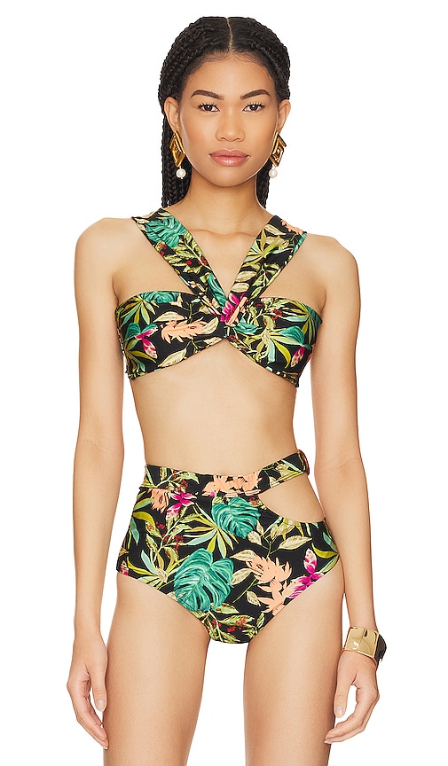 Patbo Women's Tropicalia Palm Off-the-shoulder Bikini Top In Black