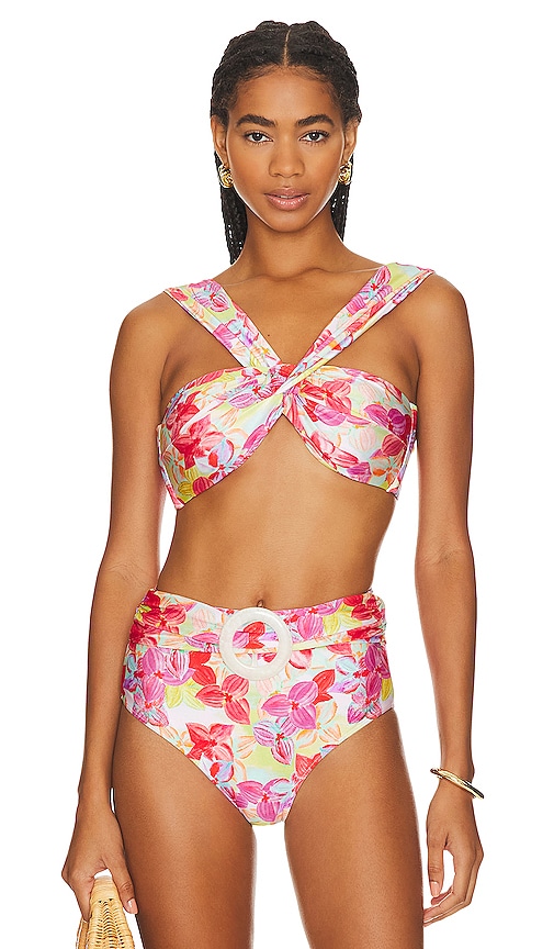 Patbo Hydrangea Off-the-shoulder Bikini Top In Pink Multi