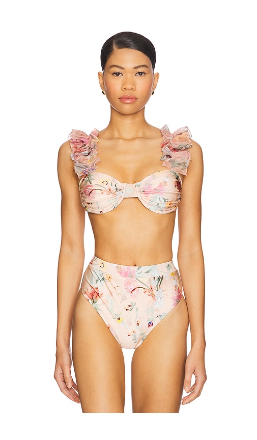 Lily Flower Flutter Sleeve Bikini Top in Blush. - size L (also in M, S, XL, XS) - PatBO - Modalova