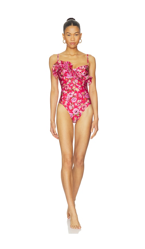 PatBO Peony Print Lycra Ruffle Bodysuit