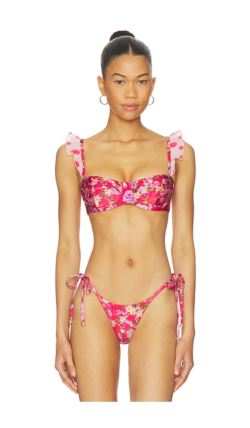 PatBO Peony Print Bikini Top