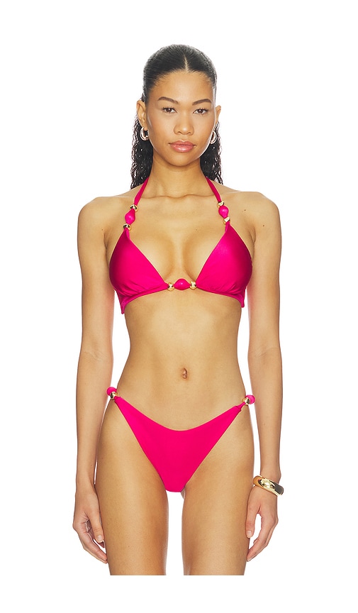 PatBO Aurora Lycra Halterneck Bikini Top in Pink. - size XS (also in S, M, XL)