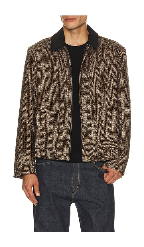 Percival Herringbone Boxy Cropped Jacket In Brown