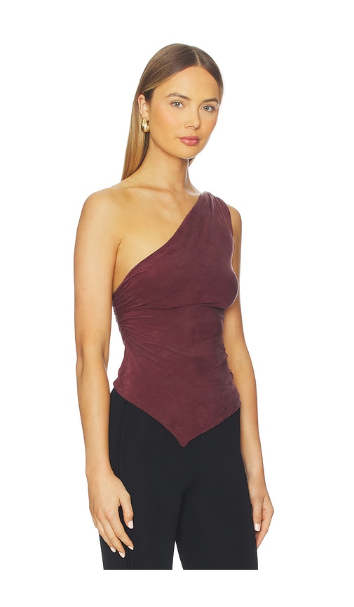Peachy Den Womens Hot Chocolate The Amelia One-shoulder Stretch-jersey Top In Red