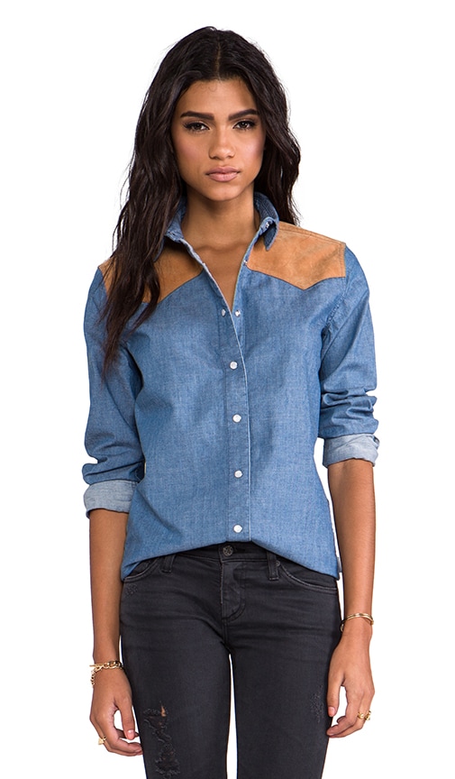 RE/DONE Orginal Oversized Western Shirt in Distressed Indigo