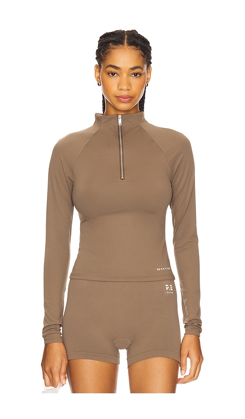 P.e Nation Routine Quarter Zip Long Sleeve Top In Brown
