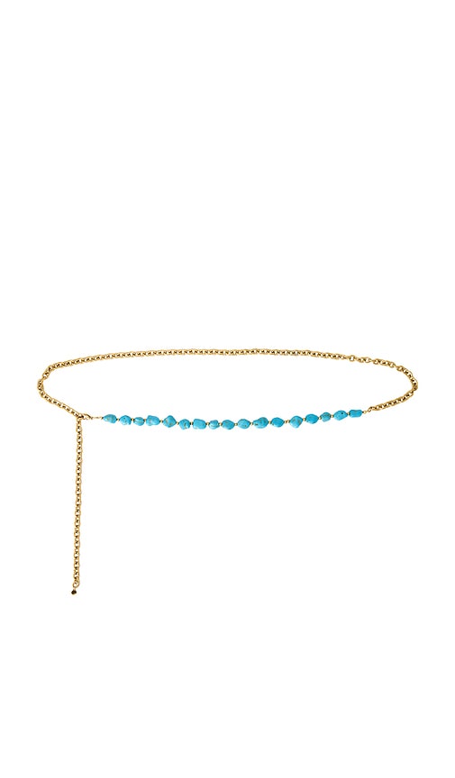 Turquoise Chain Belt in Metallic Gold.