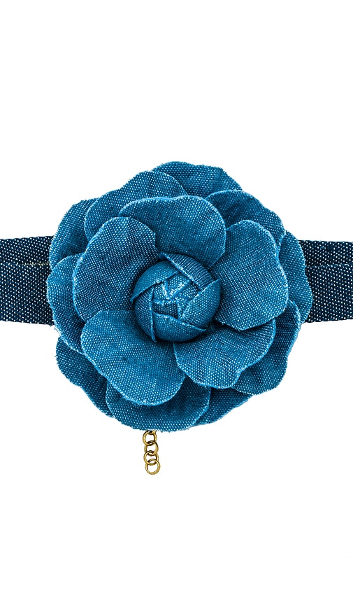 Shop Petit Moments Denim Flower Choker In Blue