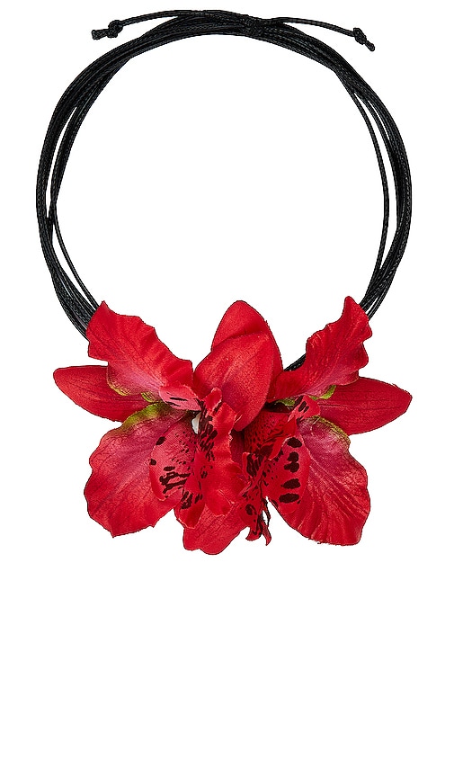 Petit Moments Orchid Flower Necklace In Red