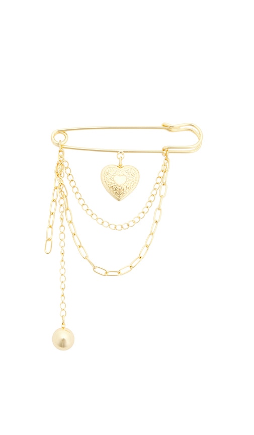 Shop Petit Moments Heart Chain Brooch In Metallic Gold