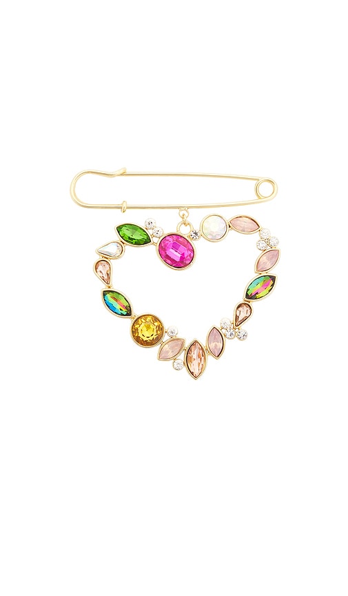 Shop Petit Moments Heart Gem Brooch In Metallic Gold