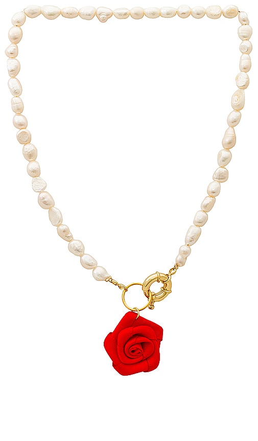 Petit Moments Rosette Pearl Necklace In 红色