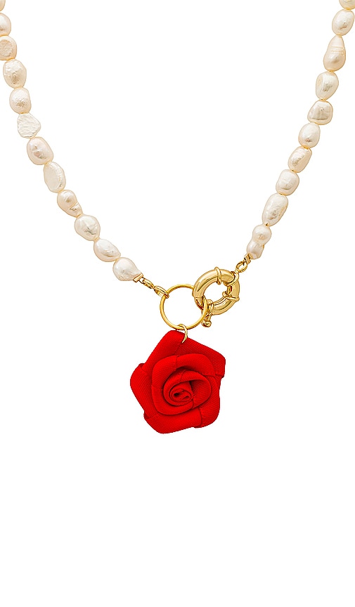 Shop Petit Moments Rosette Pearl Necklace In 红色