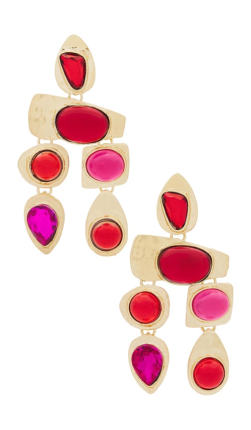 Shop Petit Moments Multi Stone Earrings In 树莓红