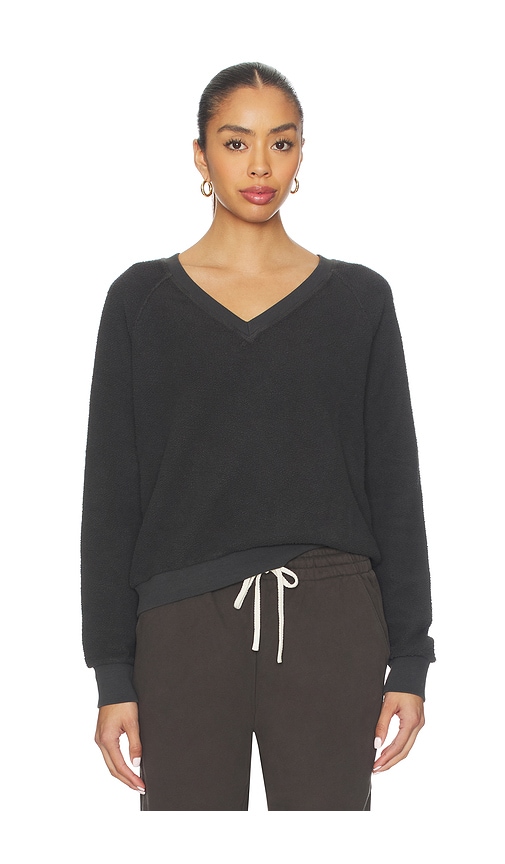 Perfectwhitetee Zuri Reverse Fleece V Neck Sweatshirt In Black