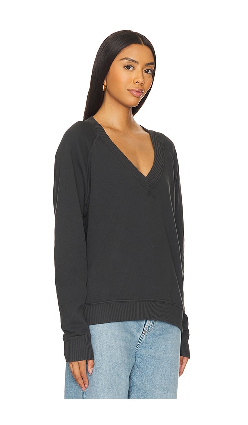 Shop Perfectwhitetee Fleece Long Sleeve V Neck Sweatshirt In 빈티지 블랙