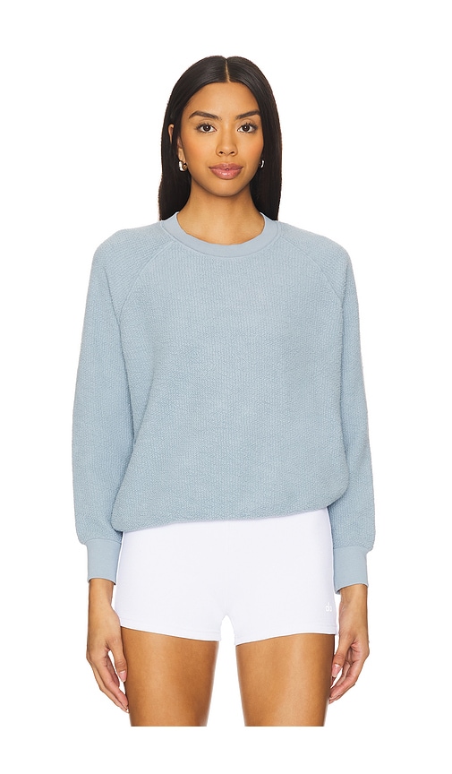 Shop Perfectwhitetee Inside Out Fleece Long Sleeve Shrunken Crewneck Sweatshirt In Mountain Blue