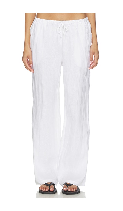 perfectwhitetee Lorana Linen Drawstring Pant in White. - size S (also in M, XL)