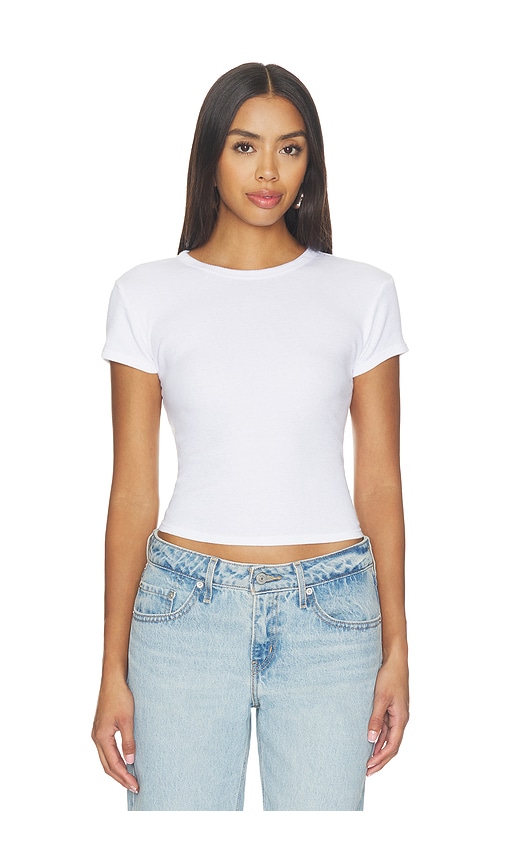 perfectwhitetee Maci Recycled Cotton Rib Crew Neck Tee in White. - size M (also in S, XS)