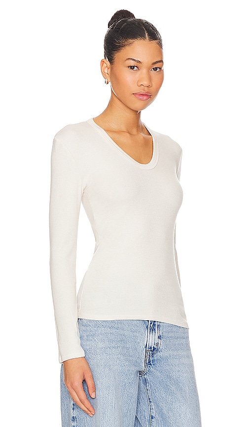 Shop Perfectwhitetee U Neck Rib Long Sleeve In Sugar