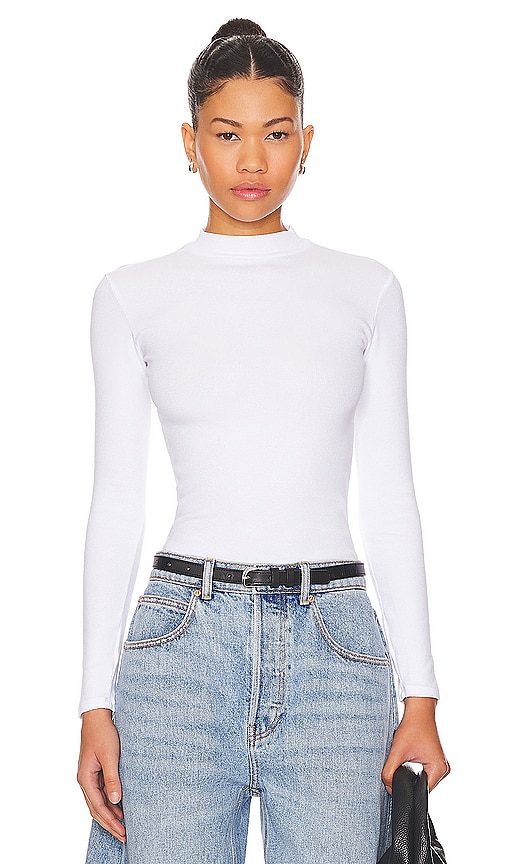 Shop Perfectwhitetee Mock Neck Rib Long Sleeve In White