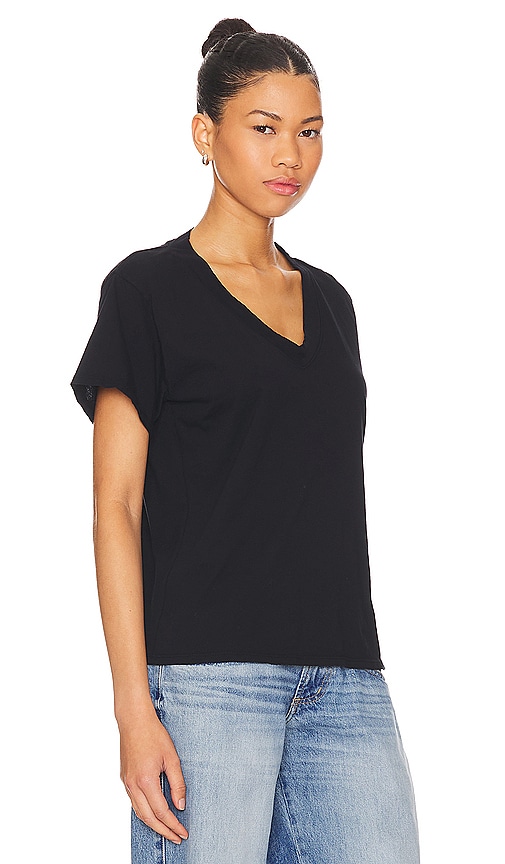 Shop Perfectwhitetee Cotton Boxy V Neck Tee In True Black