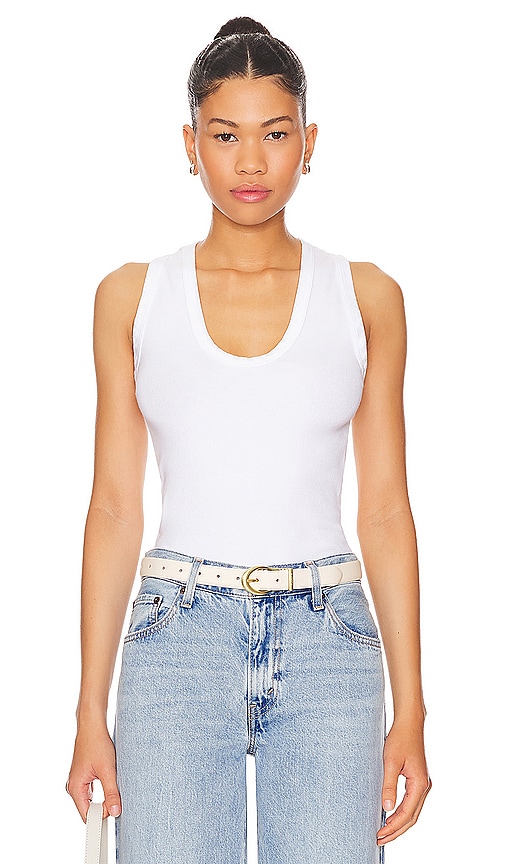 Shop Perfectwhitetee U Neck Ribbed Tank In 白色