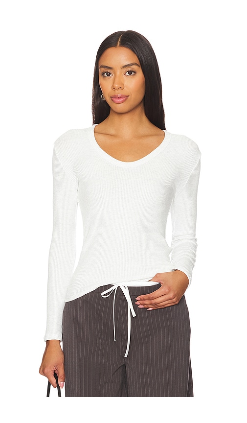 Shop Perfectwhitetee Sweater Rib Long Sleeve U Neck Top In Cream