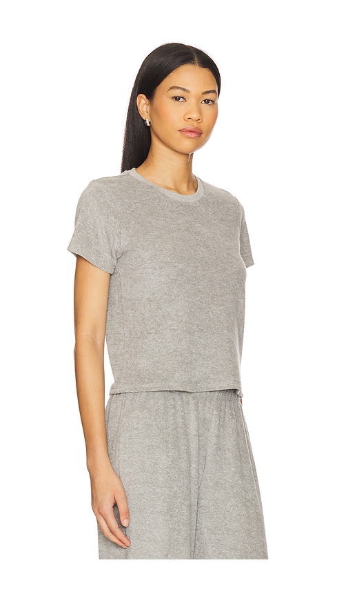 Perfectwhitetee T197 Clara Velour Crew Neck Tee In Heather Grey In Grey