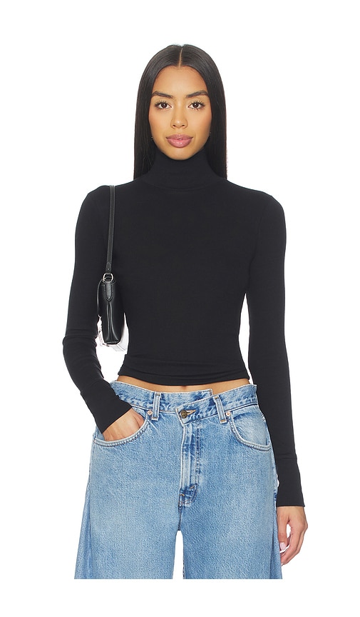 Perfectwhitetee Hayden Turtleneck Top In Black