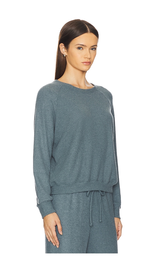 Perfectwhitetee Cooper Waffle Crew Top In Blue